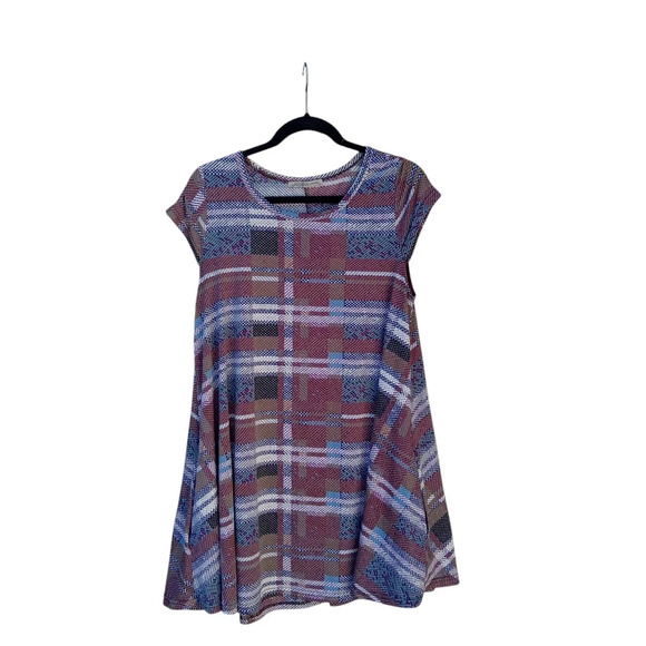4/$15 Arianna by Howard's Plaid Tunic Dress Cap Sleeves Size S/M Pockets - Picture 1 of 7